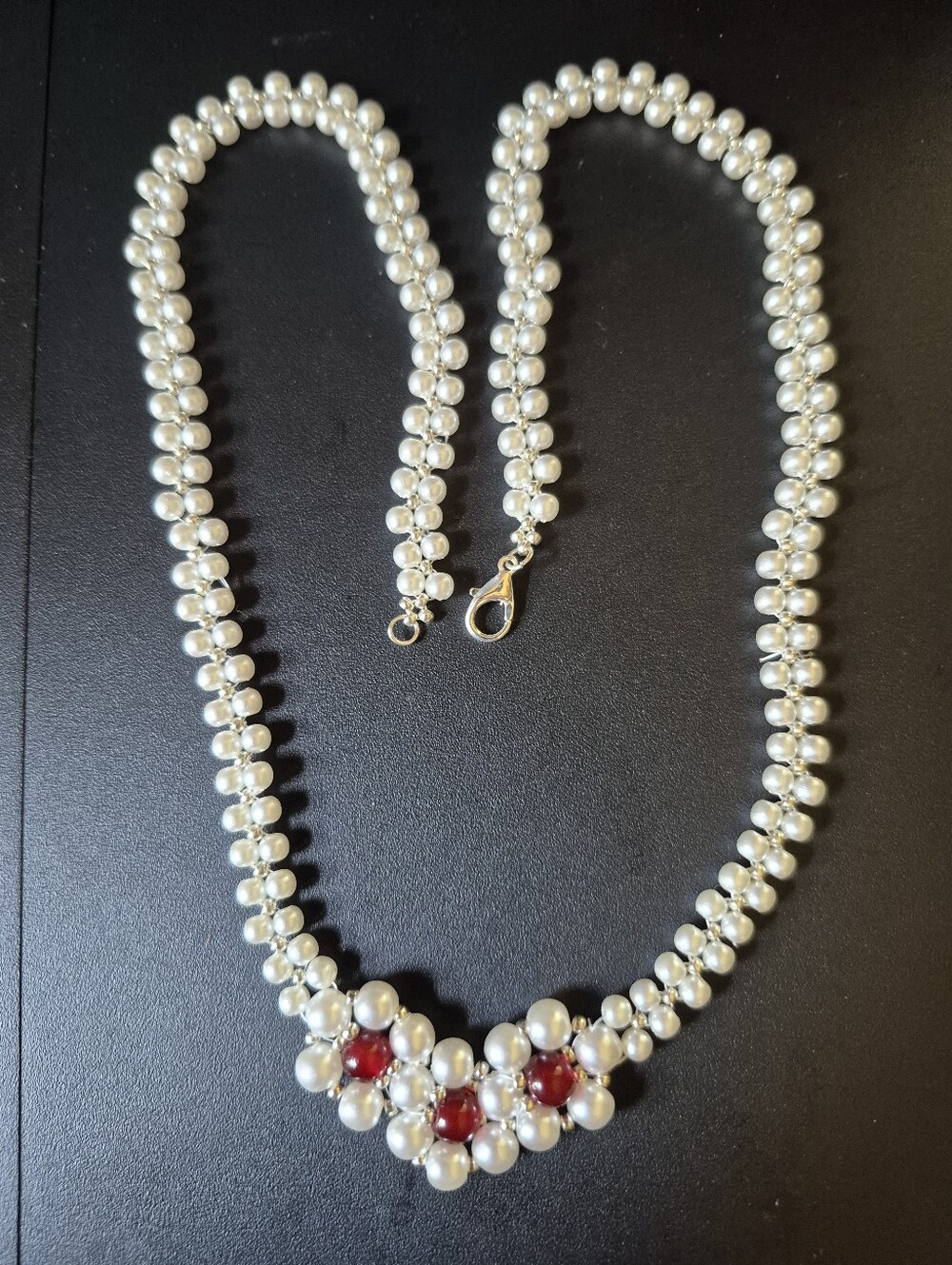 Handcrafted Pearl and Garnet 18" Necklace
